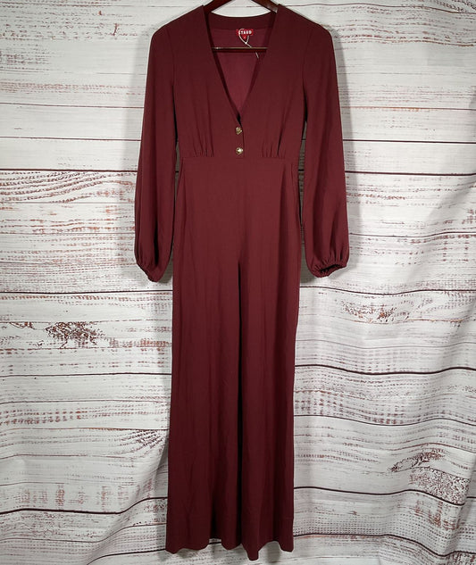 Staud V Neck Long Sleeve Jumpsuit Burgundy 4