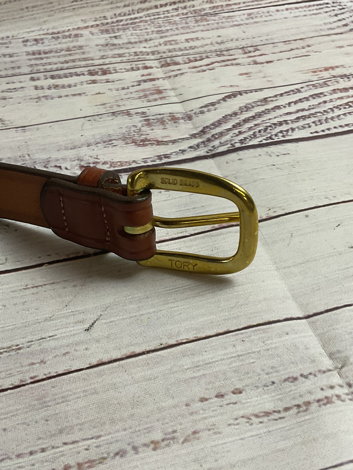 Tory Brown English Bridle Leather Belt Brass Buckle - Size 28