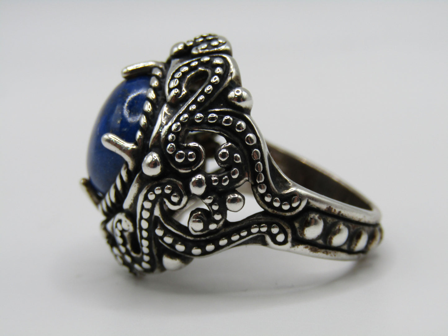 Carolyn Pollack Relios Ornate Sterling Silver Lapis Lazuli Cabochon Ring Sz 9.5