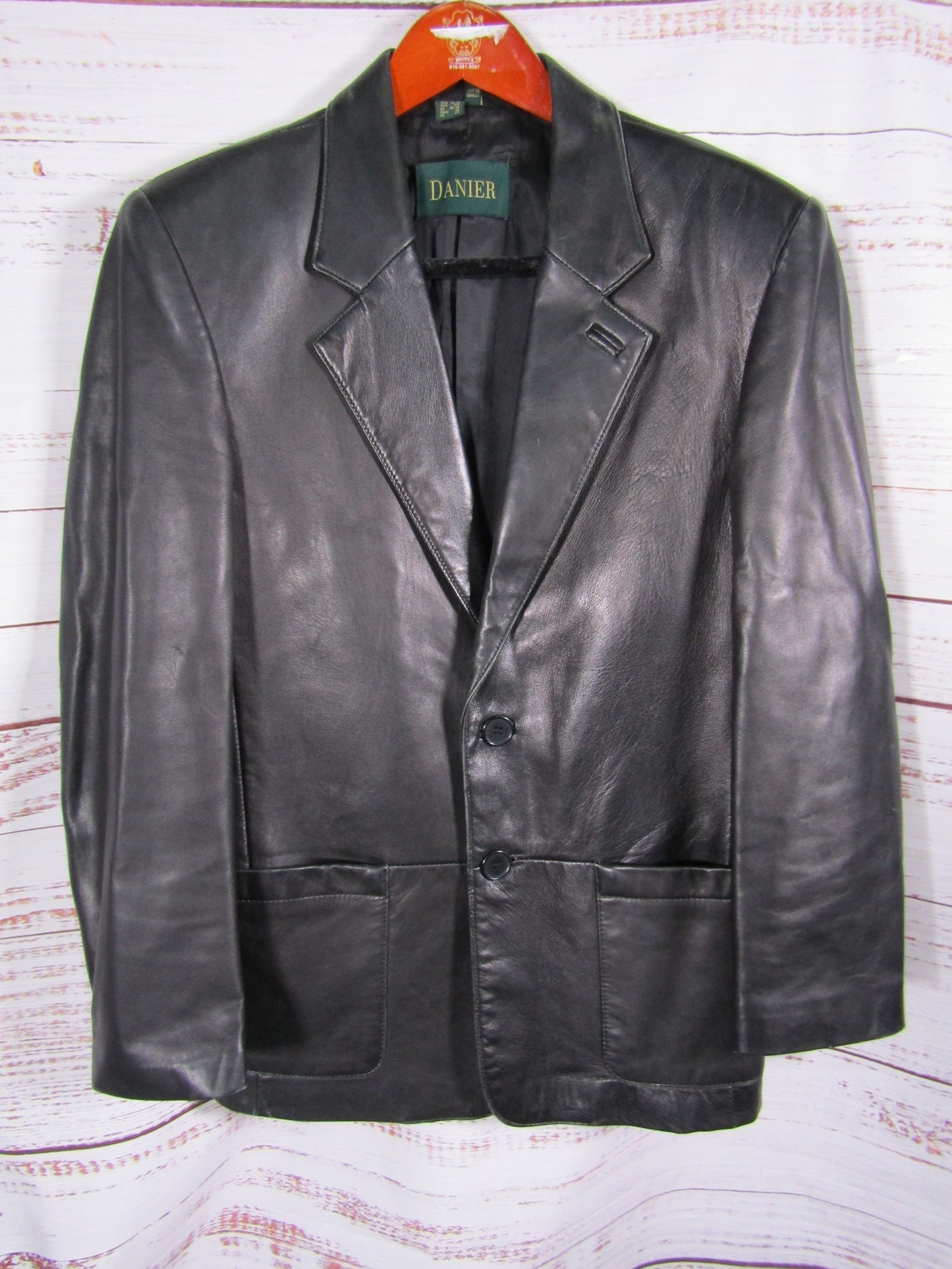 Danier Men's Black Leather Blazer Jacket Size 36 - 38 Made in Canada