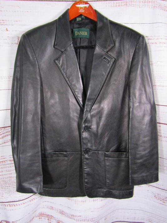 Danier Men's Black Leather Blazer Jacket Size 36 - 38 Made in Canada