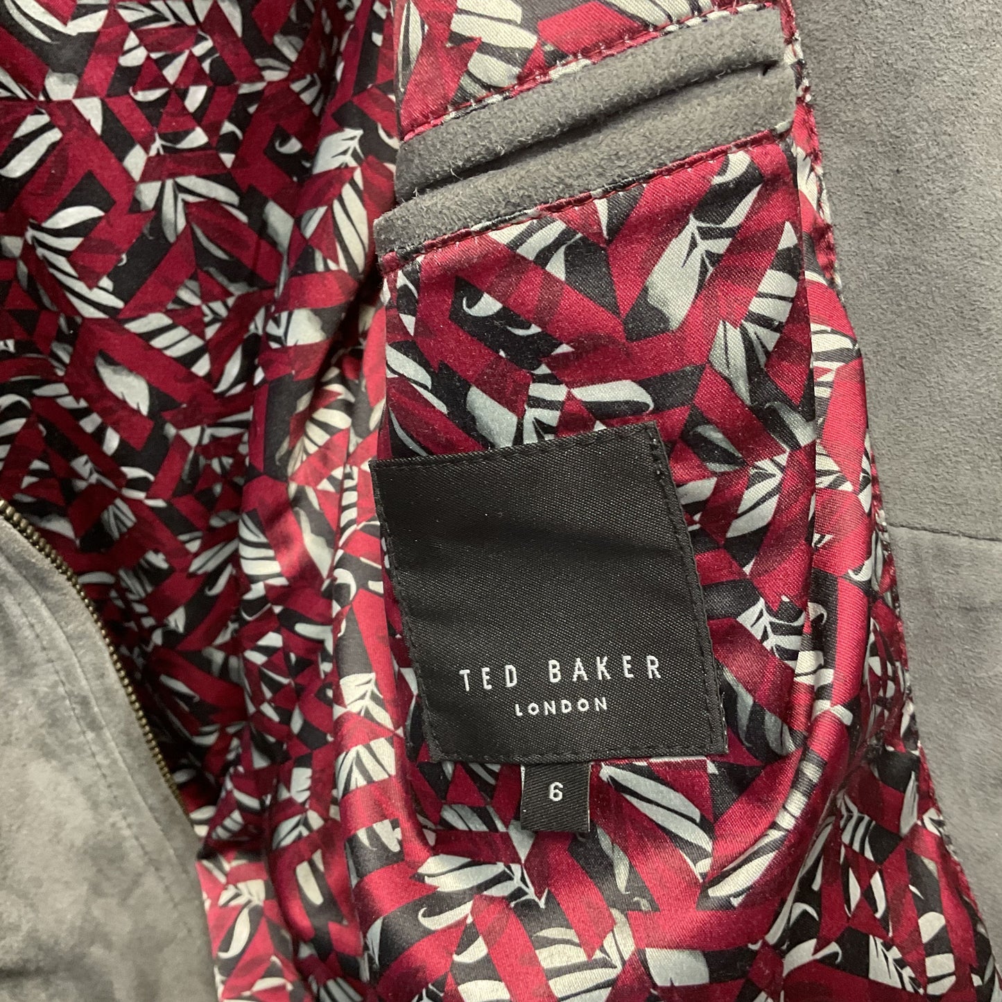 Ted Baker Grey Suede Full Zip Bomber Jacket - Size 6