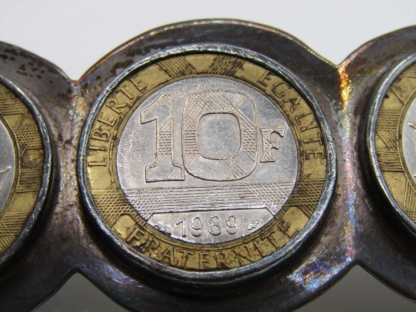 Vintage Handcrafted Sterling Silver 10 Franc French Coin Belt Buckle