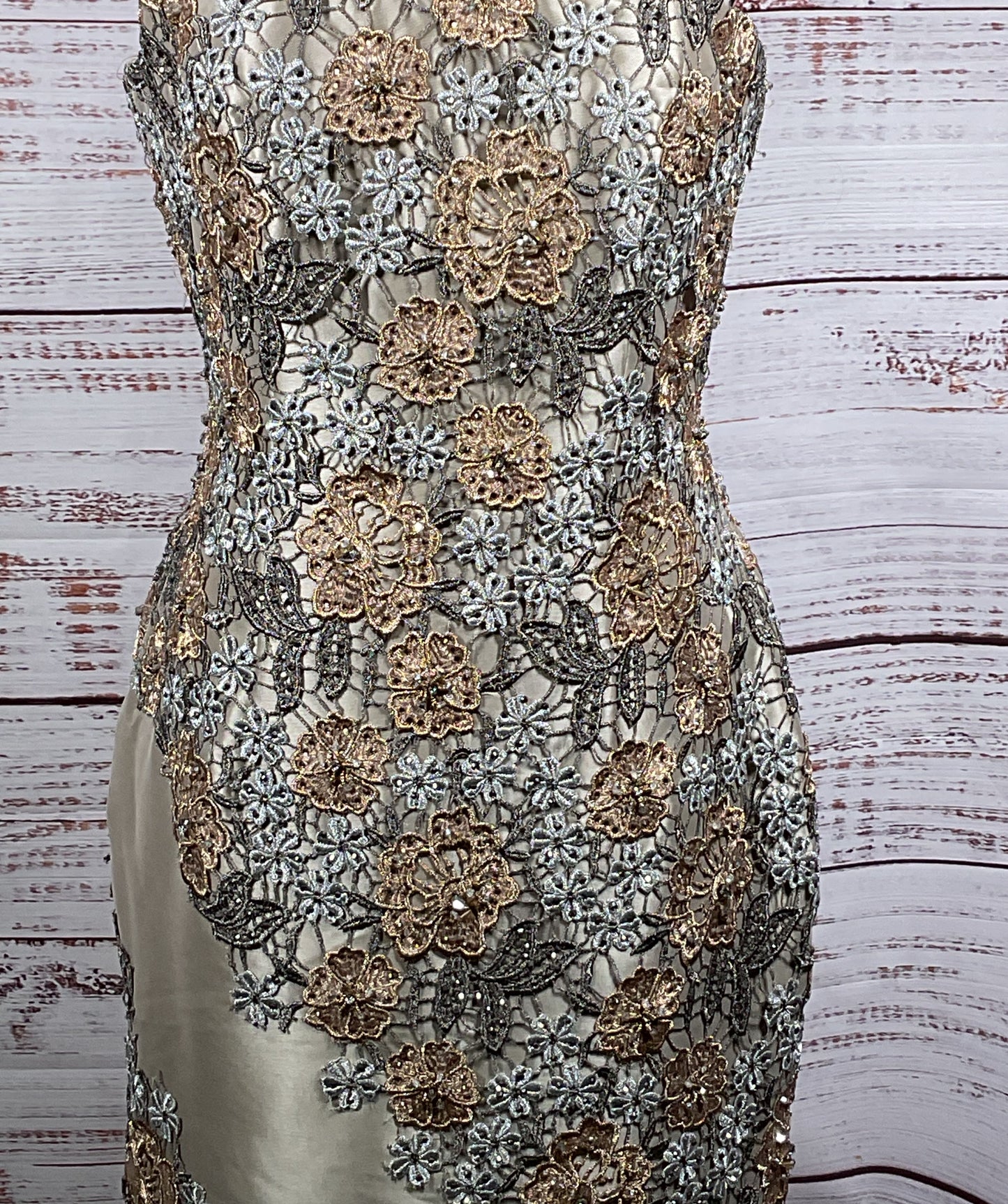 Terani Couture One Shoulder 231C0227 Embellished Dress Pewter Bronze 6