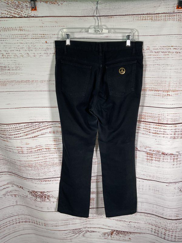 Vintage 90s Moschino Jeans Size 32x28 Black Gold Tone Peace Sign Made in Italy
