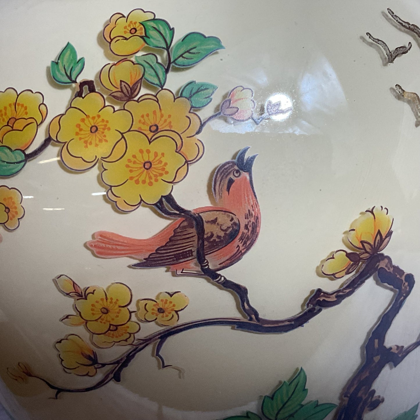 VTG. Asian Oriental Ginger Jar Floral & Birds Table Lamp - 20"