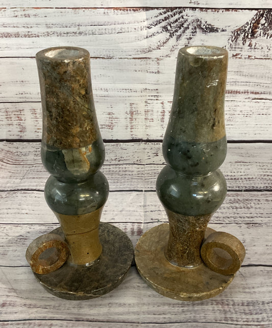 Modern Soapstone Alabaster Set of 2 Candle Sticks Multicolor