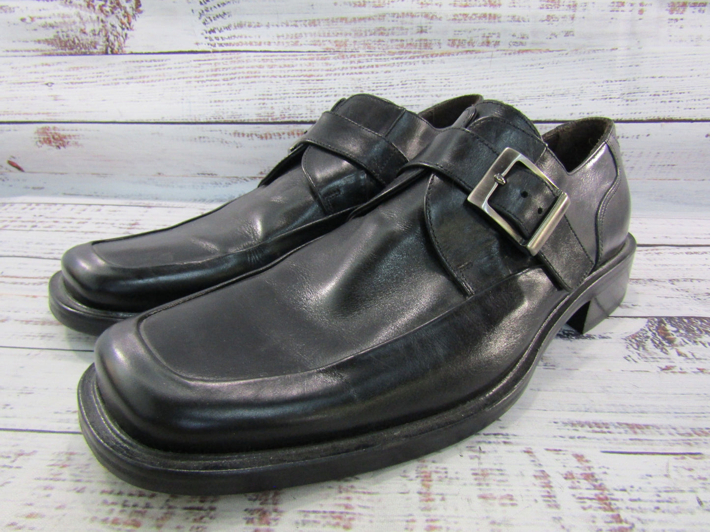 Johnston & Murphy Men's Black Leather Monk Strap Loafers Size 9.5 Made in Italy
