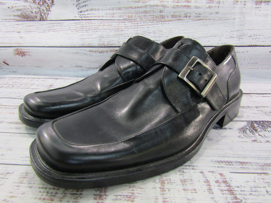 Johnston & Murphy Men's Black Leather Monk Strap Loafers Size 9.5 Made in Italy