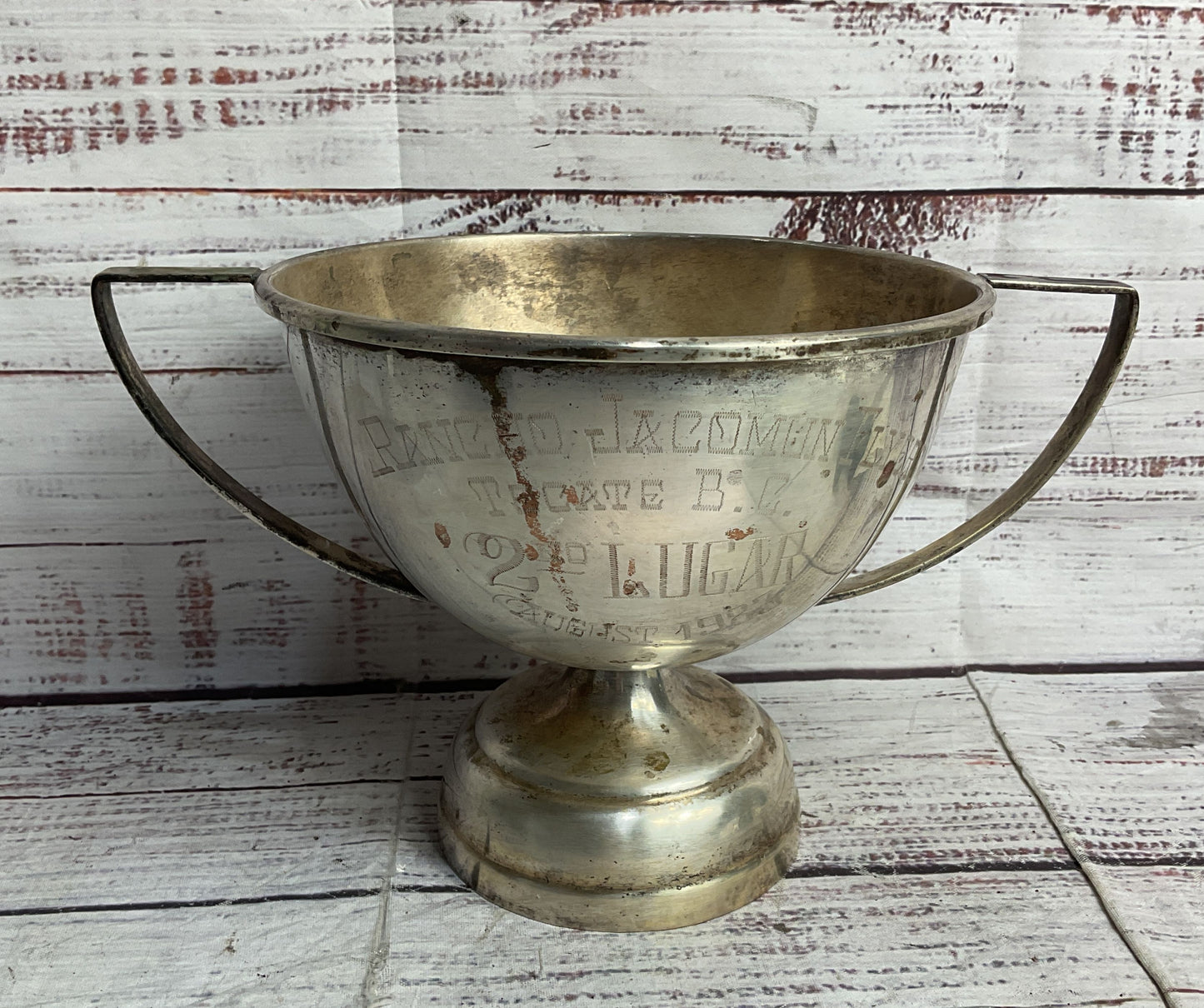 Vintage Rancho Jacomun Flyers Tecate B C 2nd Lugar 6" Trophy Silver Plated