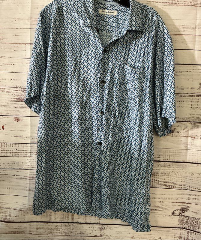 Men's Tommy Bahama Blue Print Short Sleeve Shirt Size L