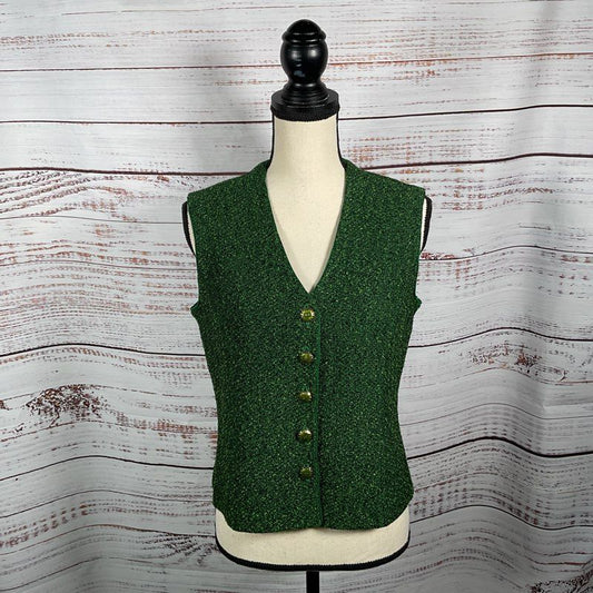St. John Green Knit Button Front Preppy Vest - Size 6