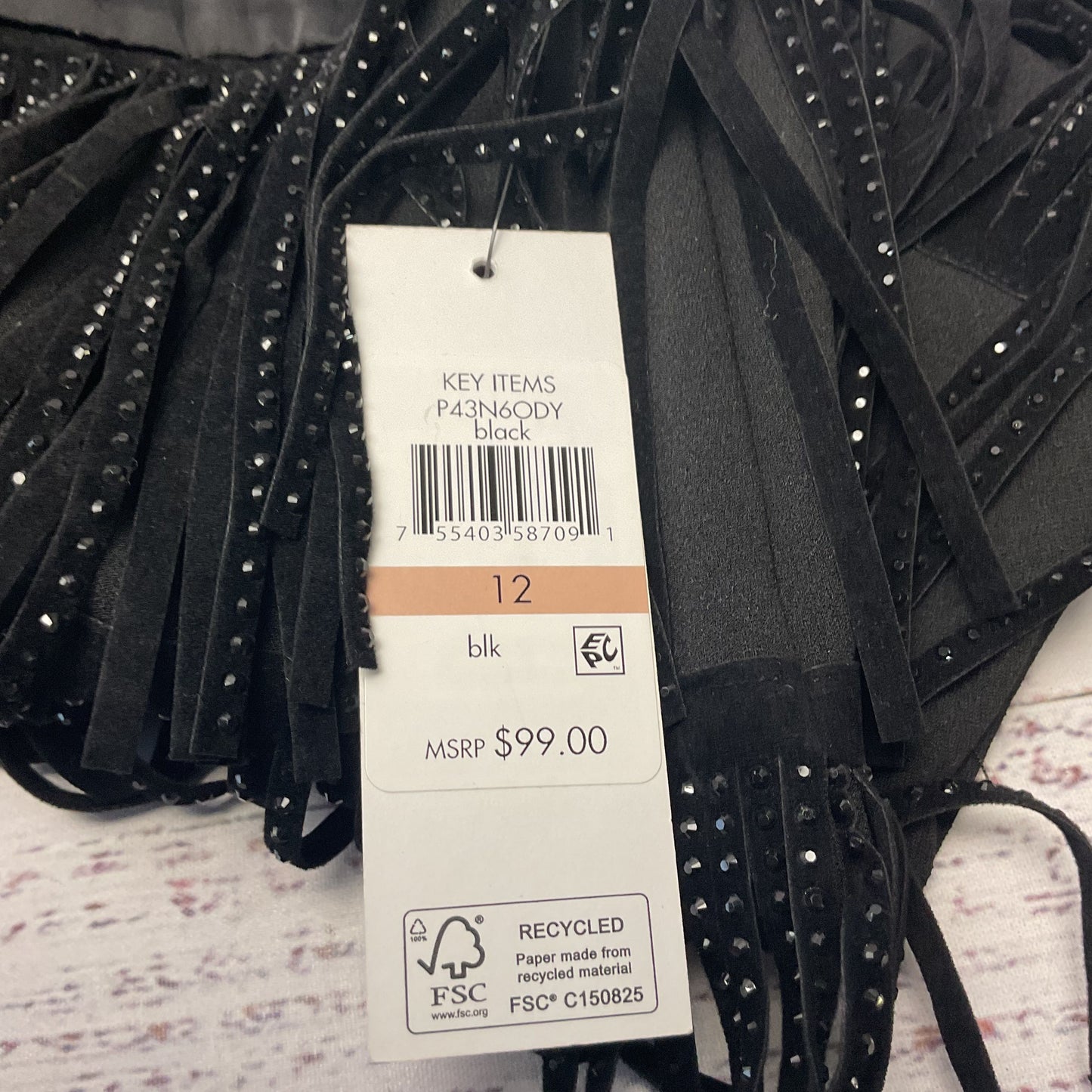 DKNY Black Rhinestone Studded Fringe Mini Skirt - Size 12 New