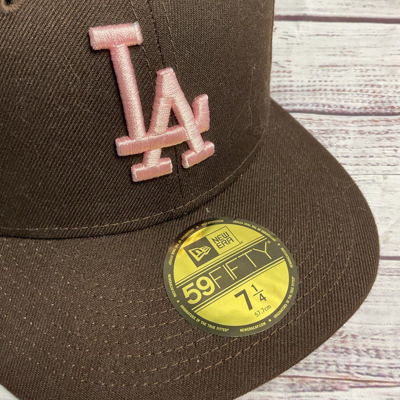 New Era LA Dodgers Cooperstown Collection Brown/Pink Fitted Cap Hat - Size 7 1/4