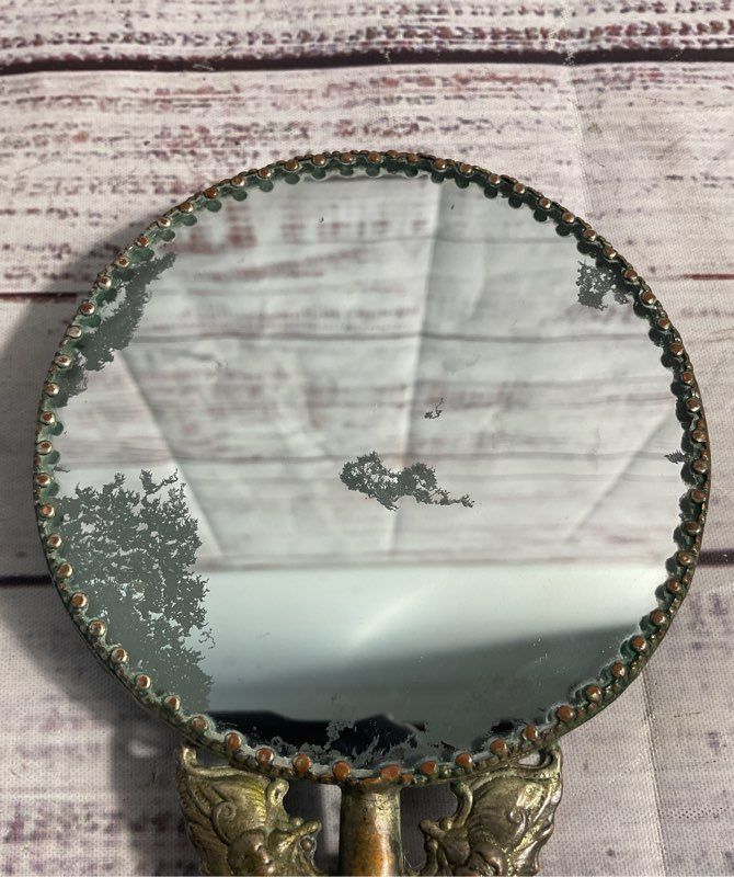 Chinese Jade Handle Mirror Hand Painted Porcelain Butterfly Vanity Export Box