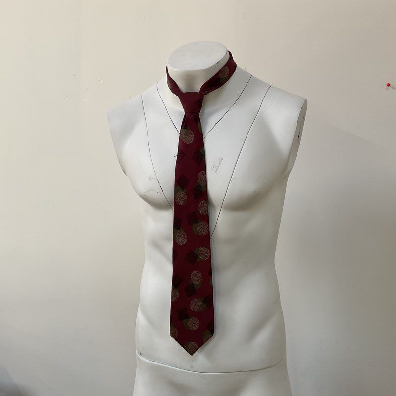 VTG. Yves Saint Laurent Burgundy Abstract Geometric Print Silk Tie - Size 55 in.