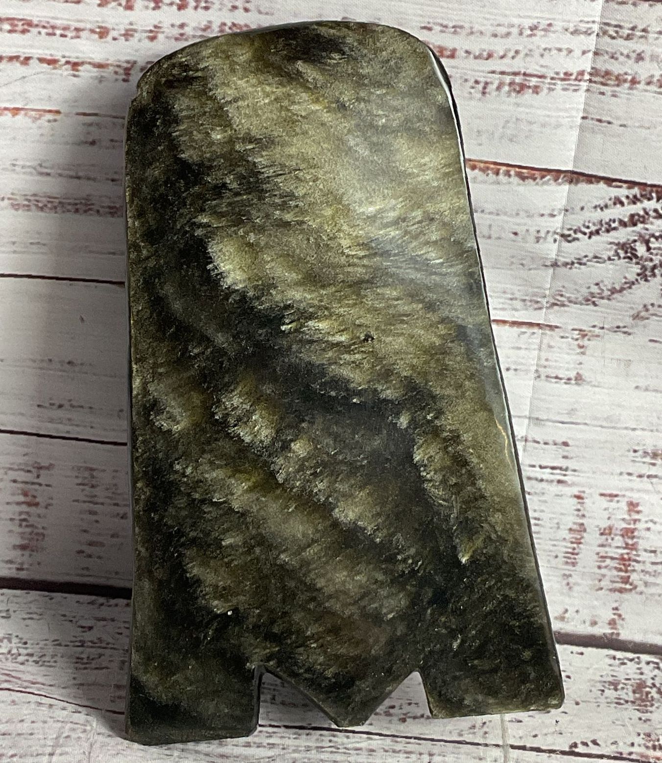 Mexican Aztec Obsidian Gold Sheen Volcanic Glass 7.75" Figurine Black