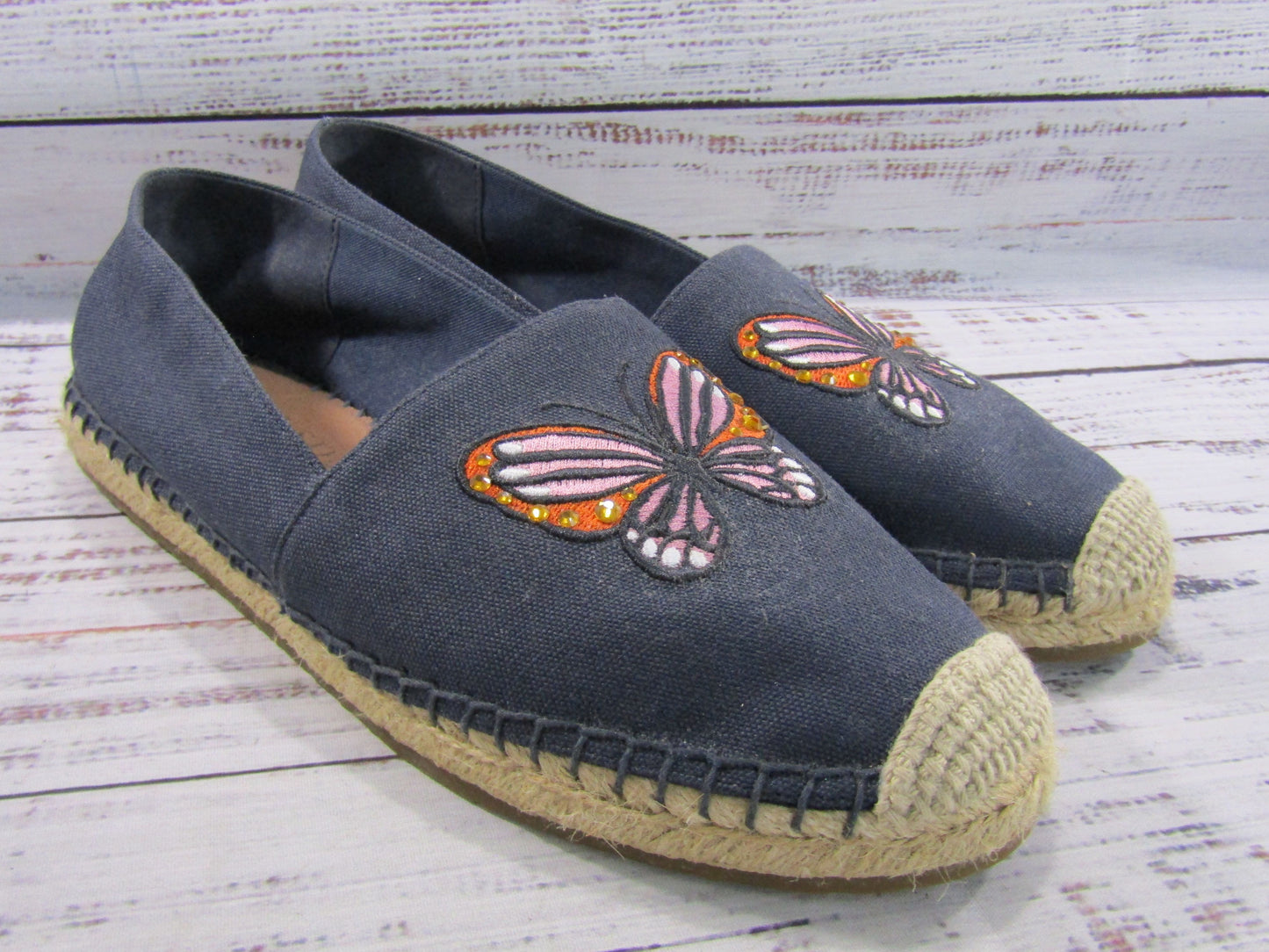 Kate Spade Aflutter Women's Butterfly Embroidered Espadrilles Flat Size 7.5