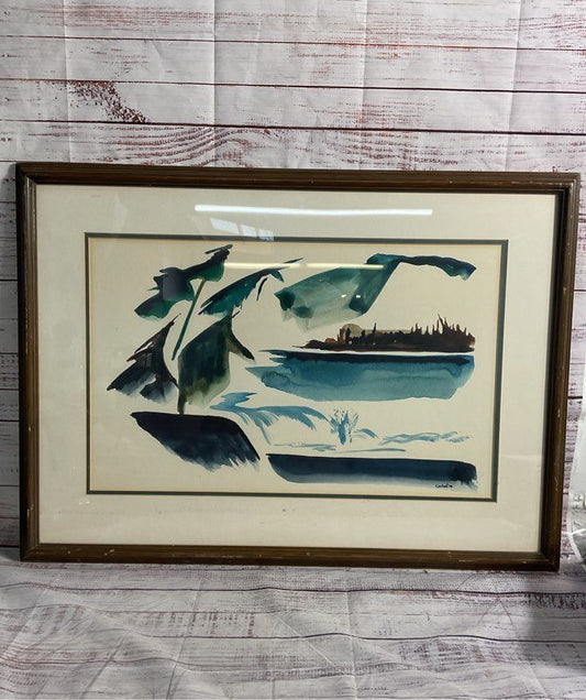 Vintage Wilfrid Corbeil Abstract Forest Watercolor Art Print Signed 1974