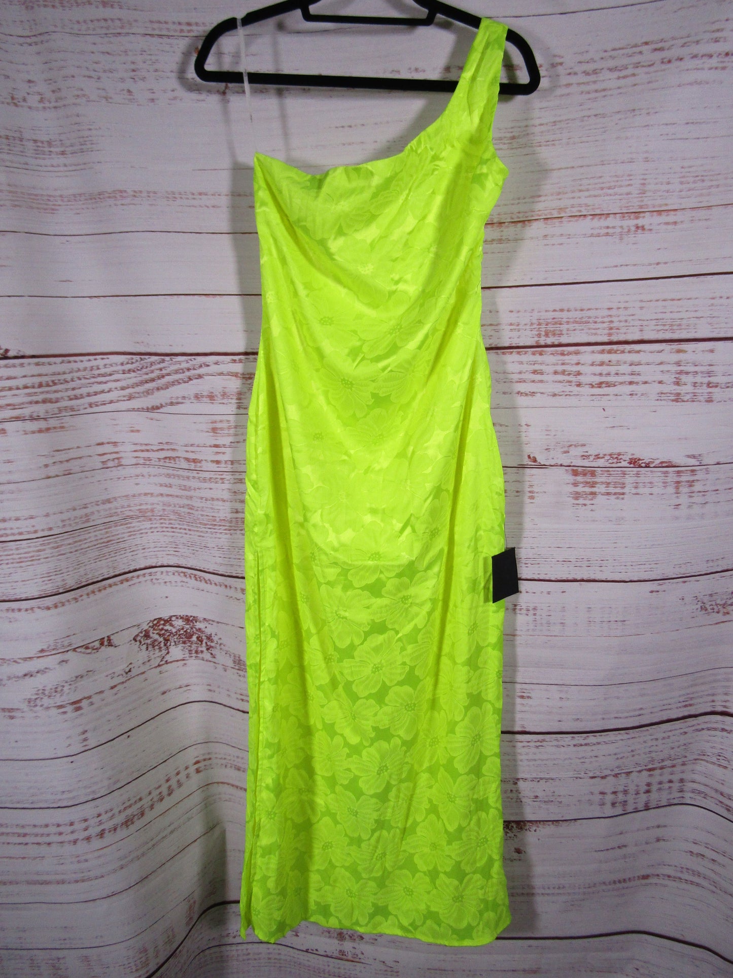 Lulus Chasing Desire Women's Yellow Satin Jacquard One-Shoulder Maxi Dress L