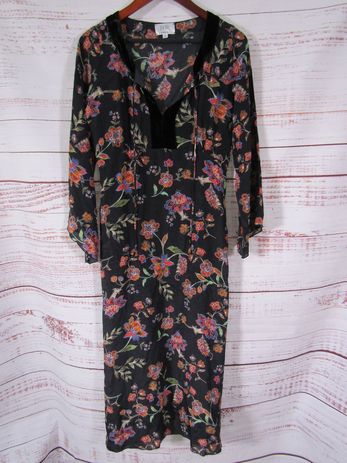 Johnny Was Jade Luca Women's Black Multi-Color Floral Silk Dress Size XS