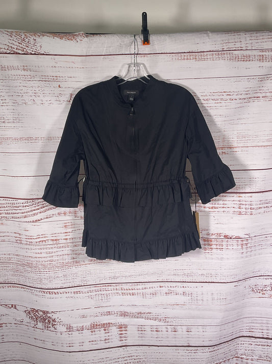 Halogen Black Front Zip Ruffle Blouse NWT - Size S