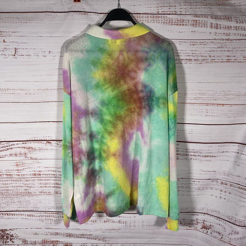 Sundae School Pastel Tie Dye Long Sleeve 1/4 Button Rugby Sweater Size XL