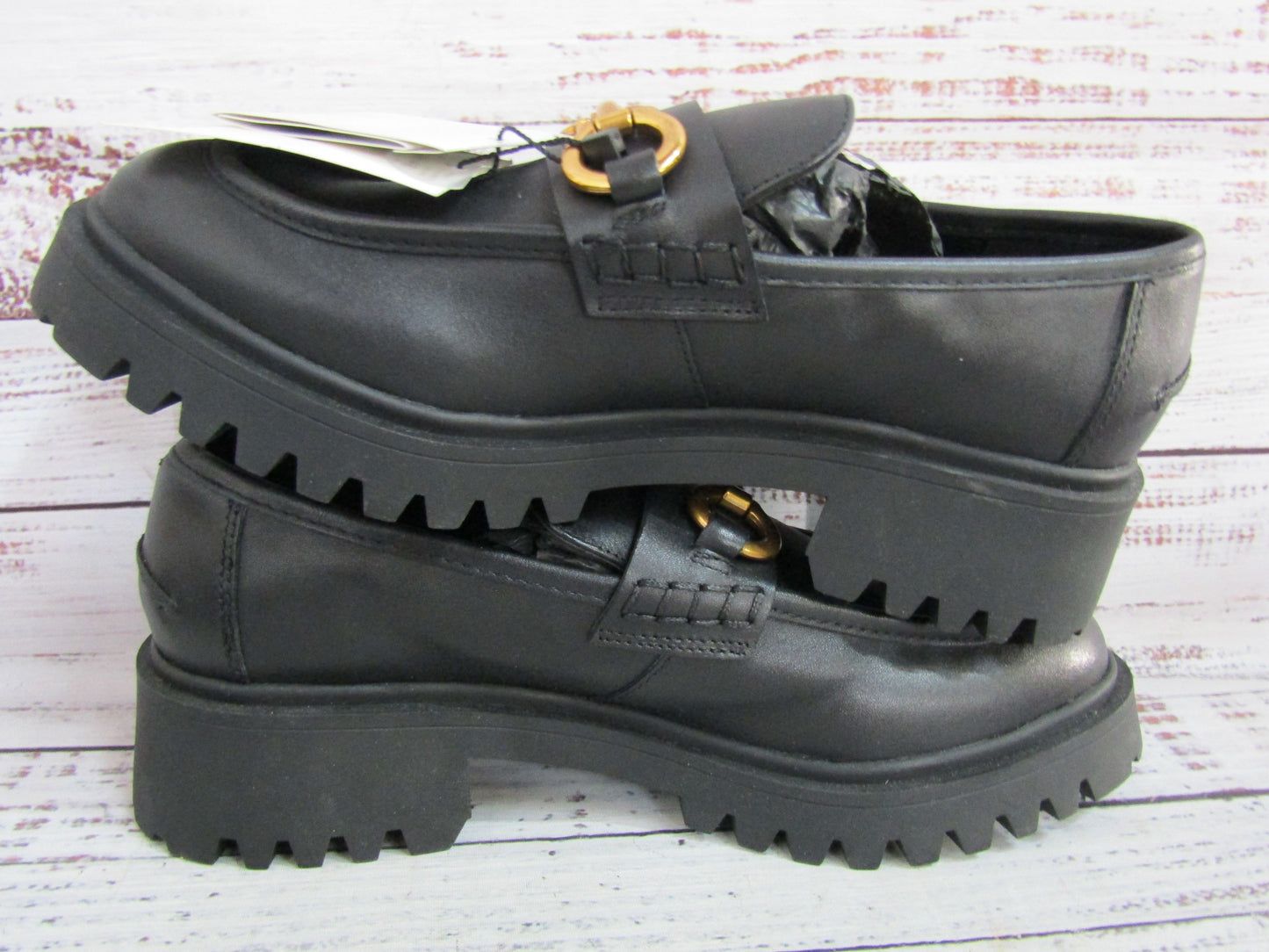 Mango Women's Black Leather Horsebit Loafers Size 8