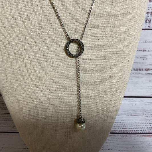 Sterling Silver & Faux Pearl Marcasite 24" Y Necklace- 11.42