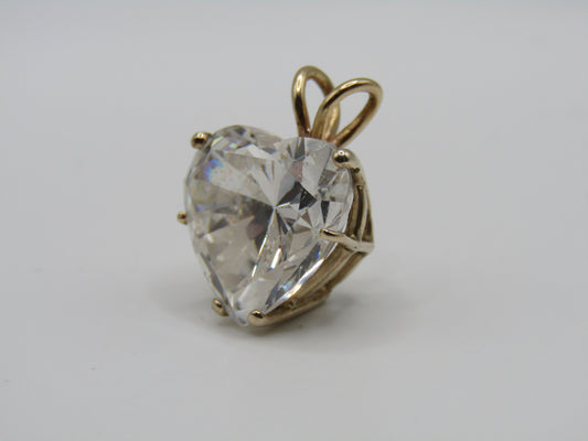 14k Yellow Gold 16mm CZ Heart Pendant