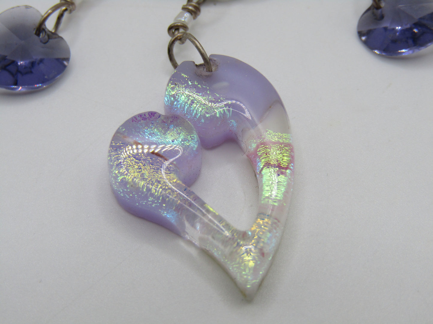 Artisan Handcrafted Sterling Silver Dichroic Glass Heart Charm Bracelet