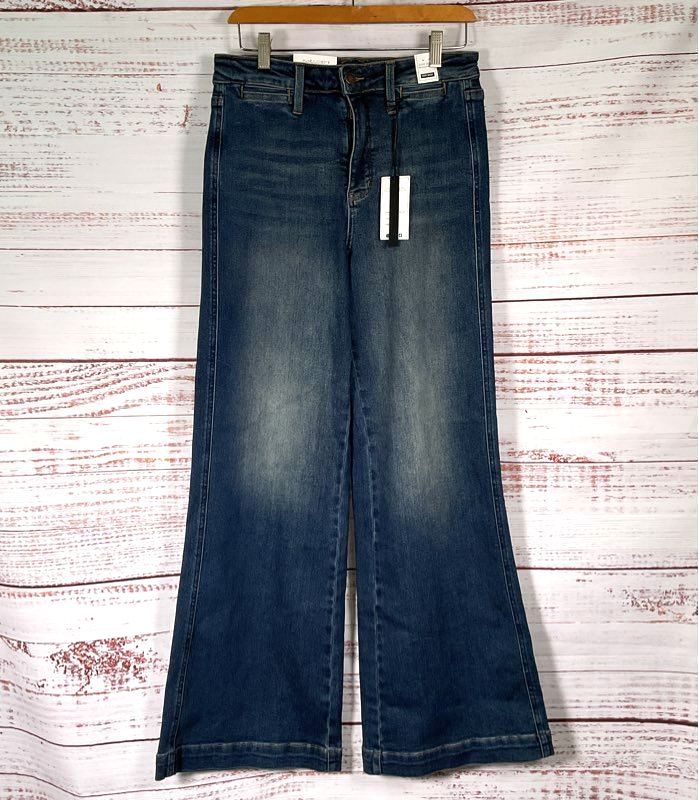 Judy Blue High Waist Front Welt Pockets Retro Wide Leg Jeans Denim 29