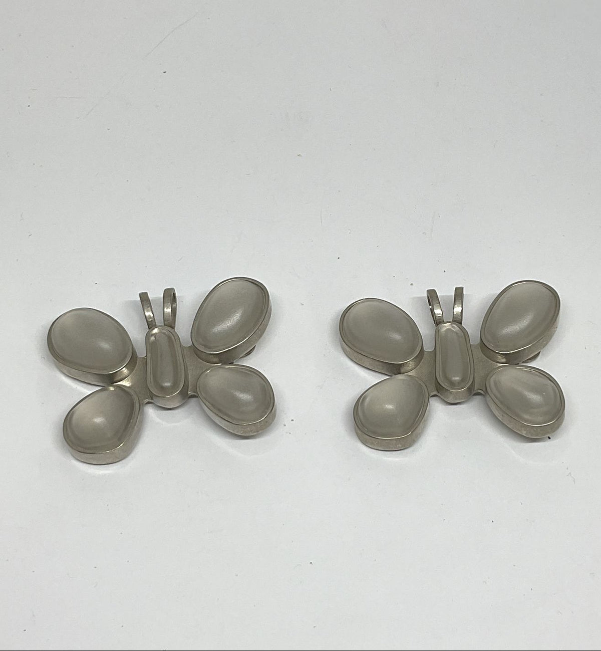 Lot 2 REBECCA COLLINS Silver Tone Frosted Glass Butterfly Clip Pendant