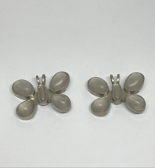 Lot 2 REBECCA COLLINS Silver Tone Frosted Glass Butterfly Clip Pendant