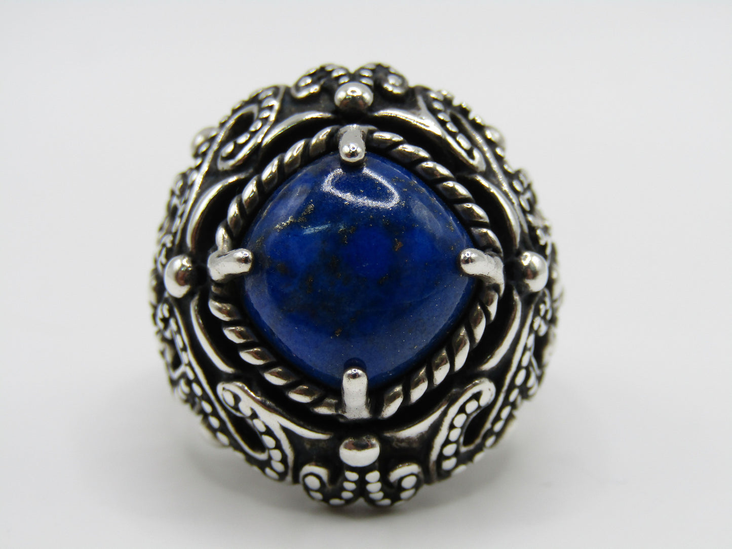 Carolyn Pollack Relios Ornate Sterling Silver Lapis Lazuli Cabochon Ring Sz 9.5