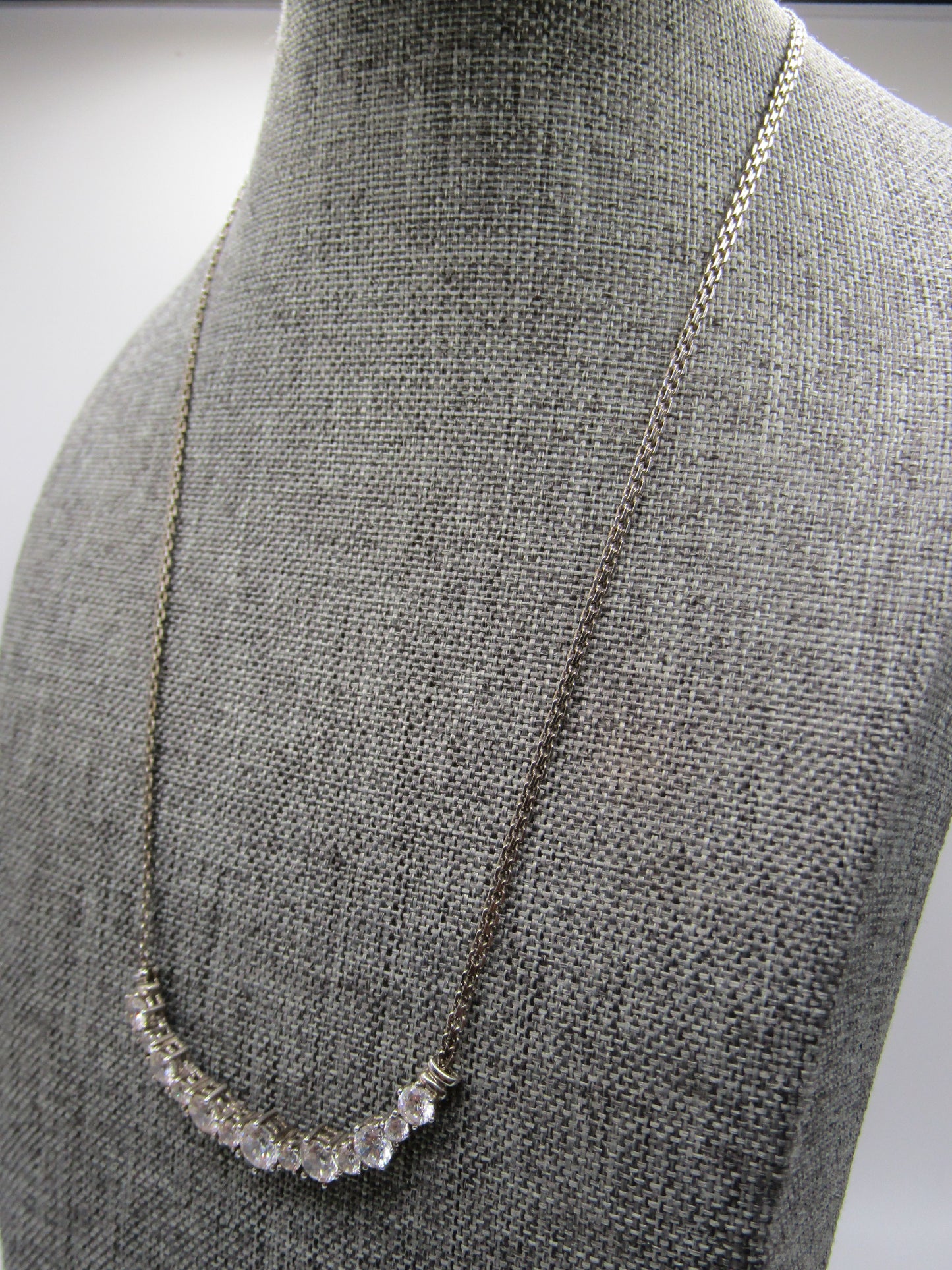 Sterling Silver Cubic Zirconia Crescent Bar Pendant Necklace