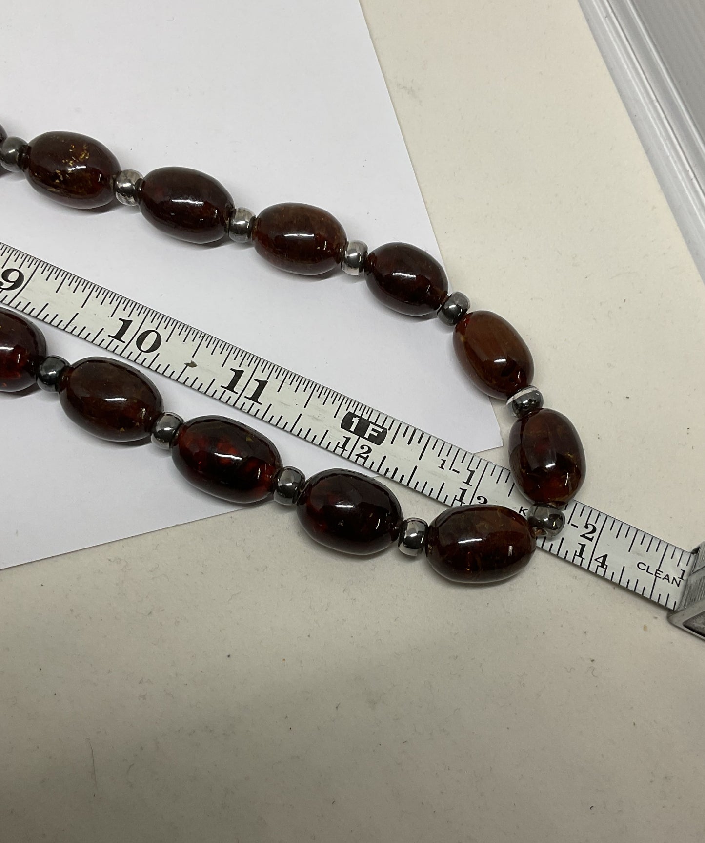 Amber & Silver Beads Vintage Necklace 27"