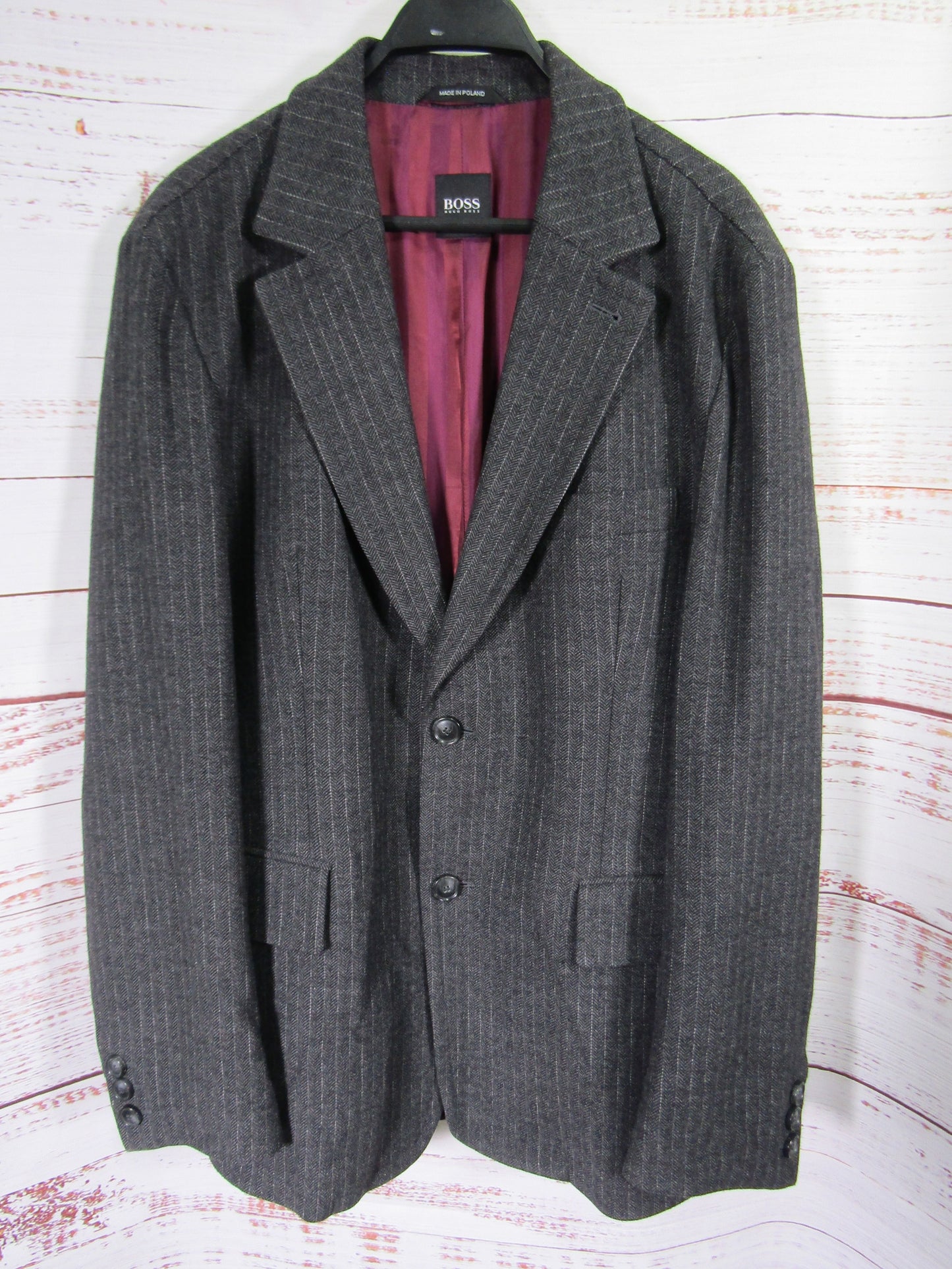 Hugo Boss Men's Gray Wool Blend Herringbone Blazer Jacket Size 42R