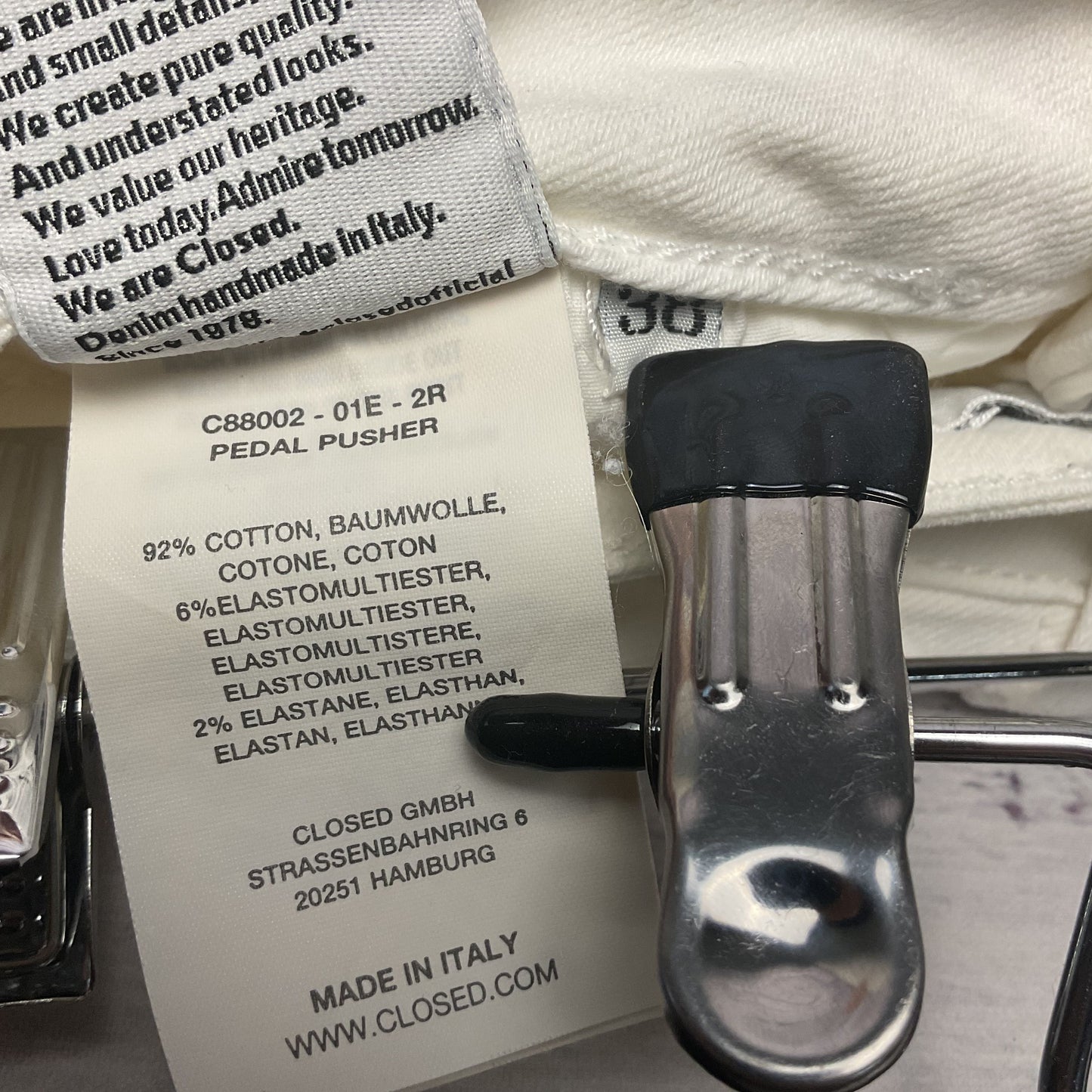 Closed White Pedal Pusher Cotton Blend Jeans Pants - Size 38