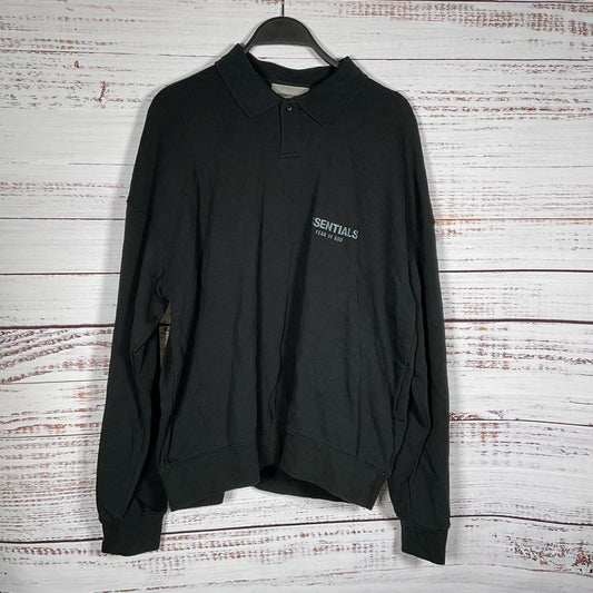 FEAR OF GOD Essentials Men's Black Pullover Polo Sweatshirt- SZ S