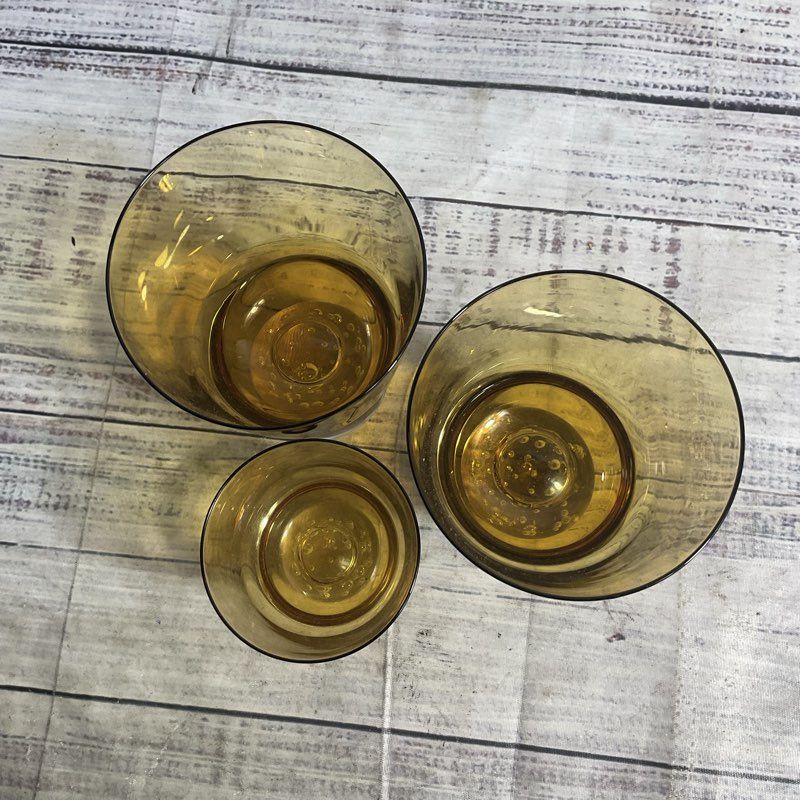 3 Pc. Set Of Amber Glass Bubble Base Tumbler Cups 5" & 4"