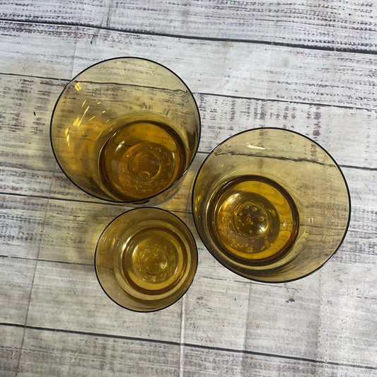 3 Pc. Set Of Amber Glass Bubble Base Tumbler Cups 5" & 4"