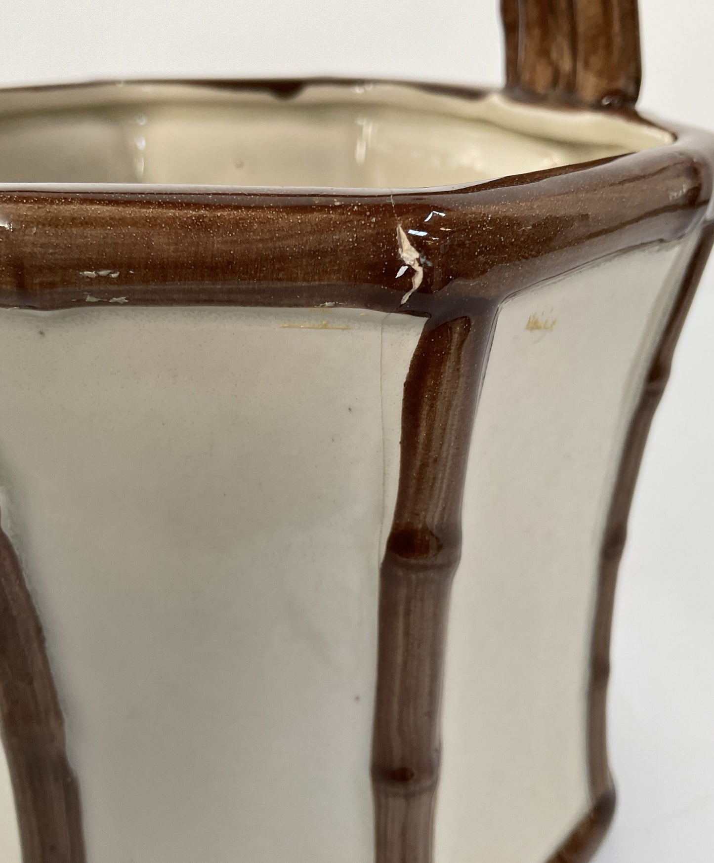 Vintage Fitz and Floyd Bamboo Motif Ceramic Basket Vase