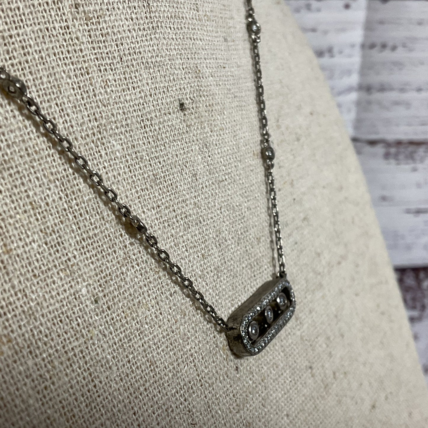 MESSIKA X GIGI HADID Silver Tone & Rhinestone Pendant Necklace-18"