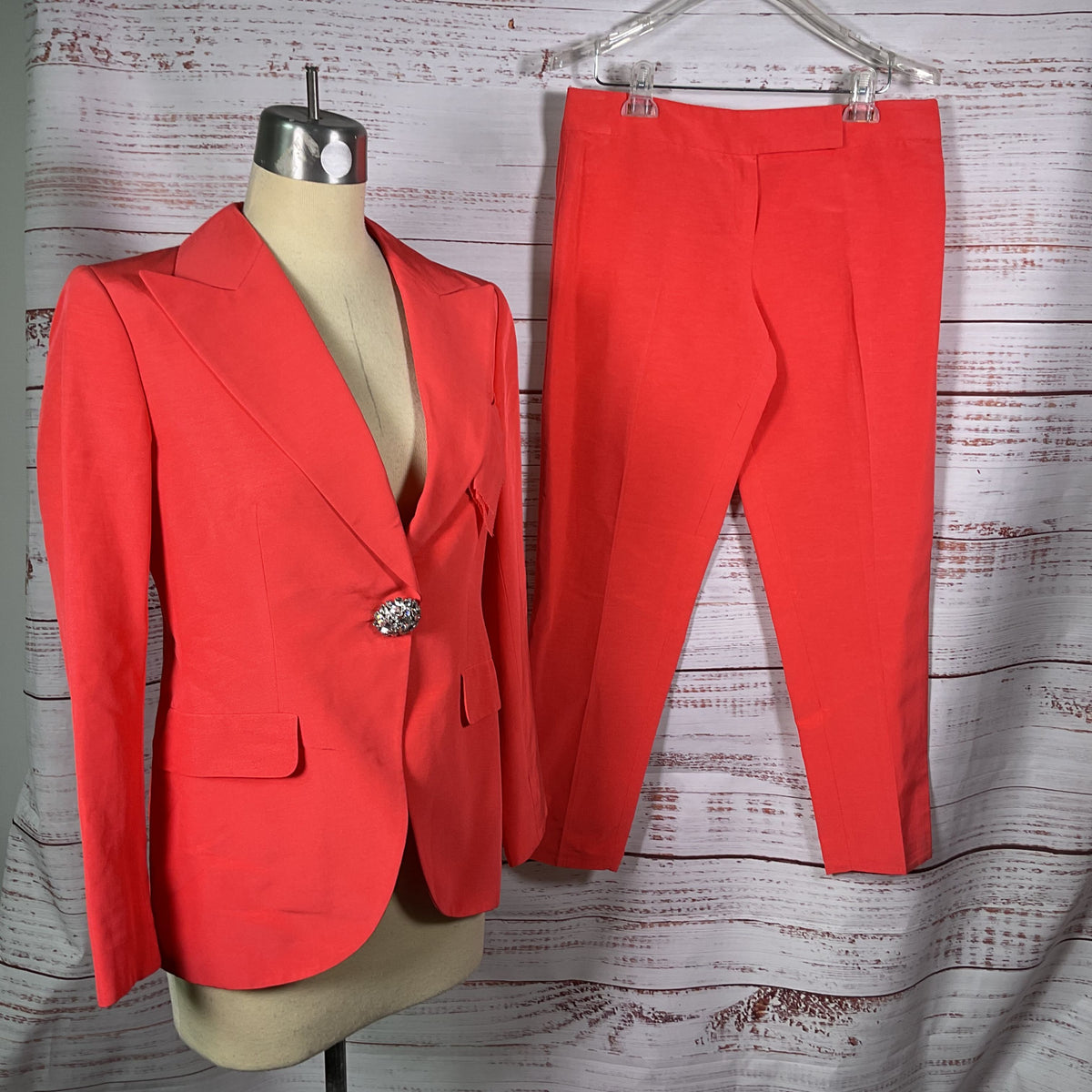 ESCADA Women's Coral Rhinestone Accents Suit- SZ 38/ 8 US