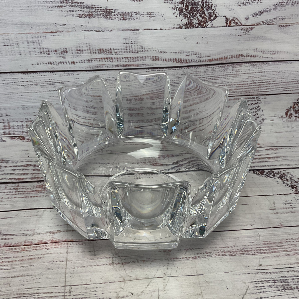 Orrefors Sweden Corona Clear Lead Crystal Glass Lars Hellsten Signed Bowl 9"x 5"