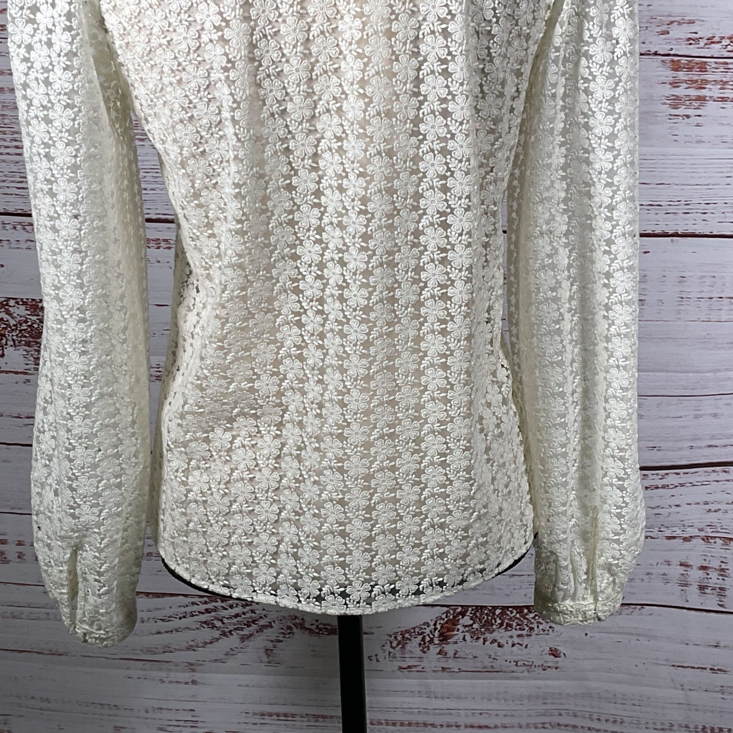 SEZANE Women's White Floral Lace Funnel Neck Long Sleeve Button-Up Blouse- SZ 34