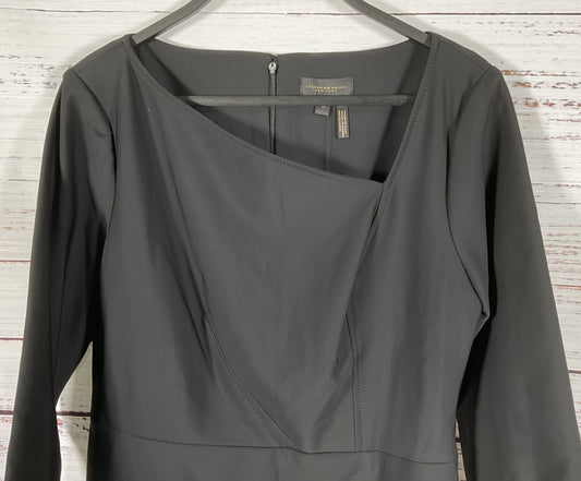Donna Karan Women's Black Asymmetrical Neck 3/4 Sleeves Sheath Dress Size 10