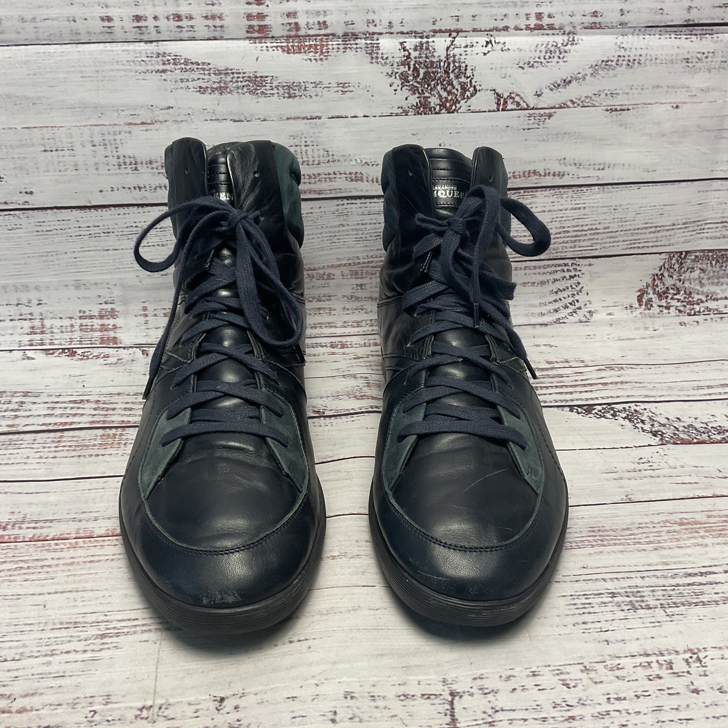Alexander McQueen x Puma Hi-Top Dark Navy Blue Leather Sneaker Shoe Men Size 9