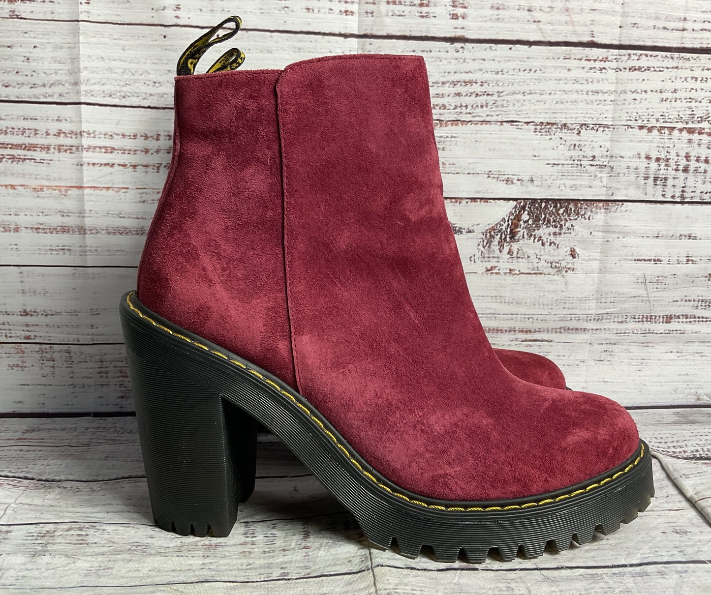 Dr. Martens Magdalena Kendra Suede Leather 4" Platform Boots Cherry 9